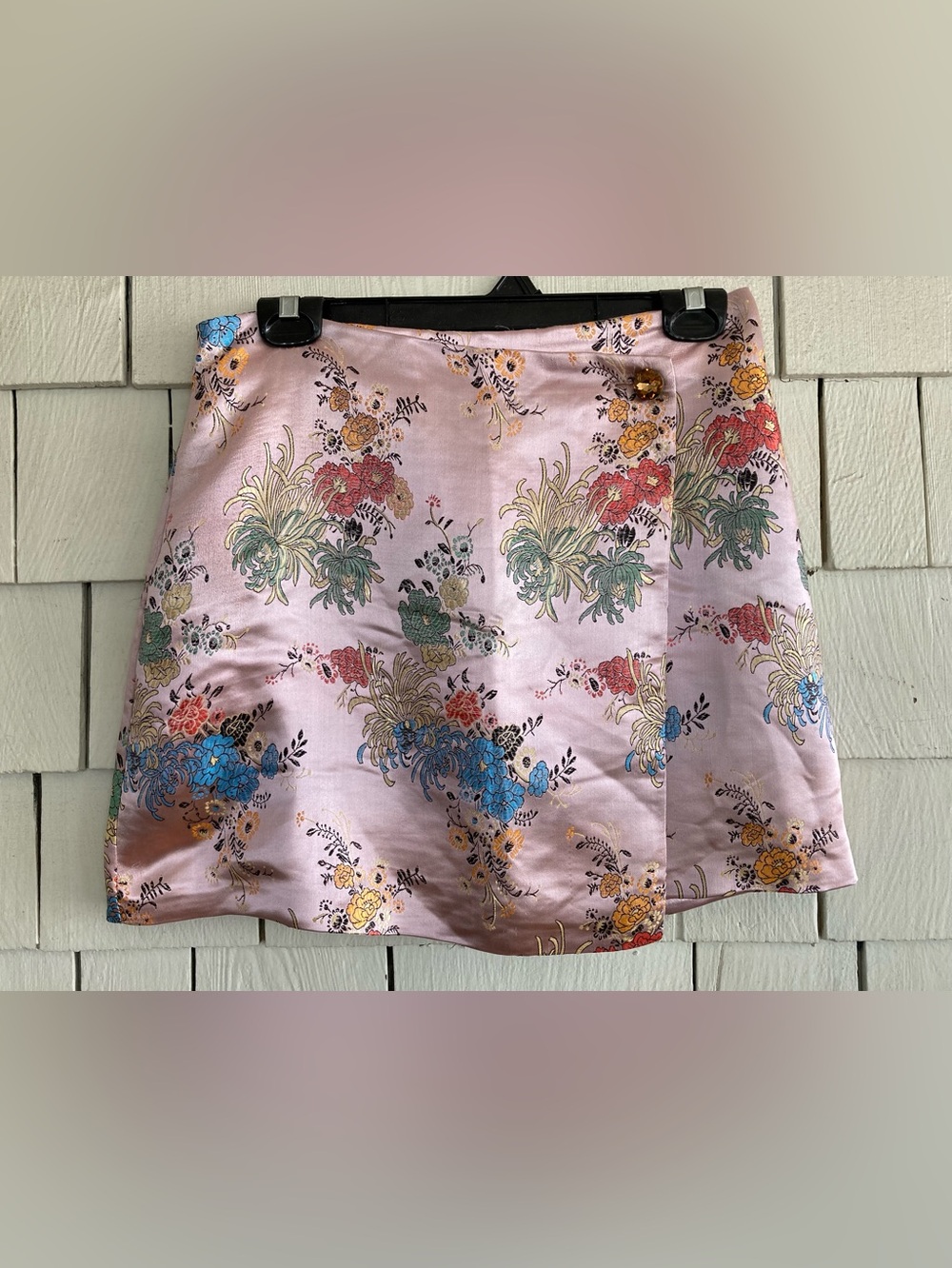 Urban Outfitters Pink Floral Mini Skirt with Rhinestone Button Size Medium